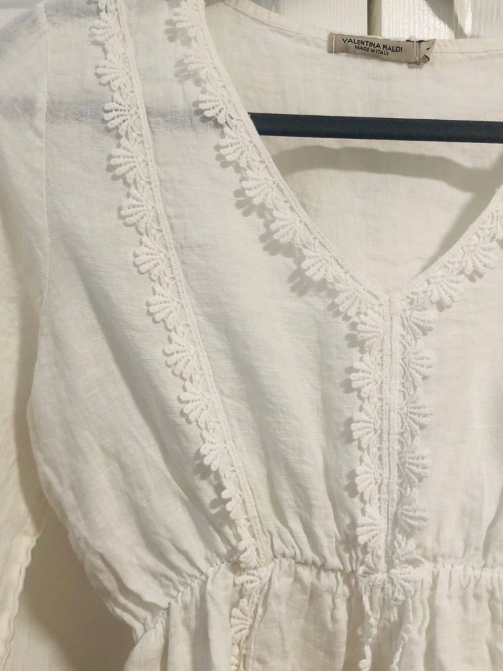 Valentina Naldi White Boho Linen Blend Mini Dress Made In Italy Size Medium - Picture 11 of 11